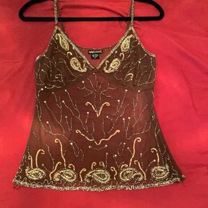 Vintage 90s Mesh Tank beaded sequin sheer sexy y2k